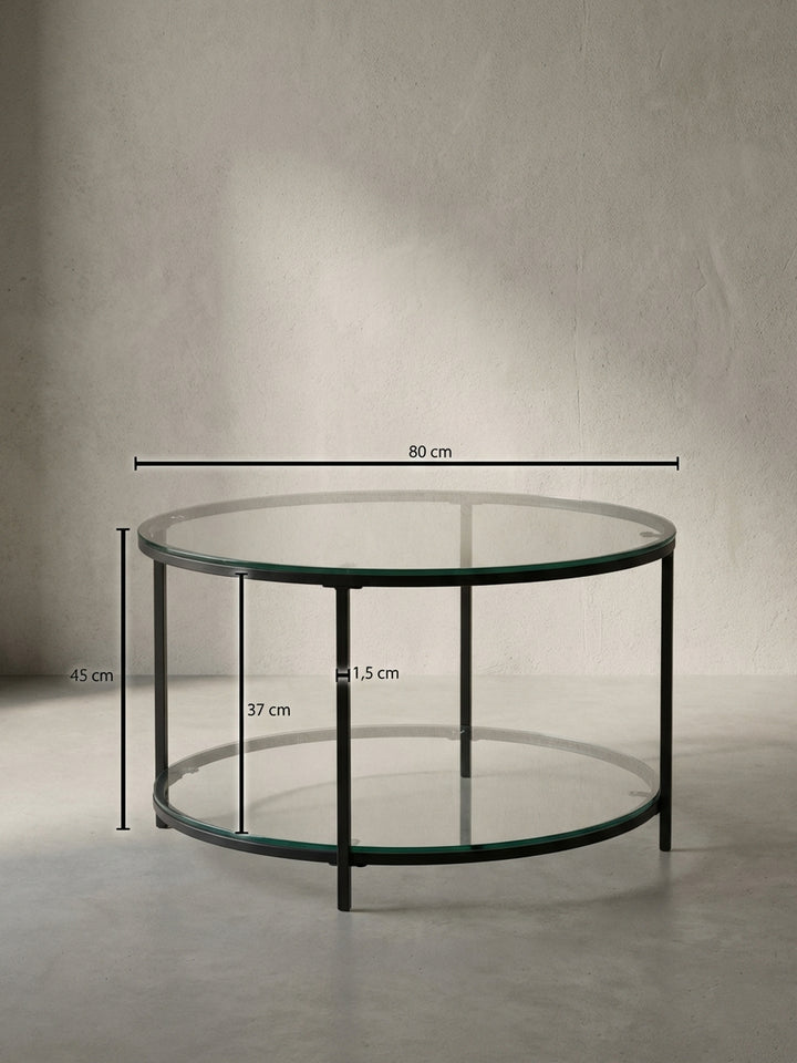 Technisches Maßbild des runden Couchtischs mit exakten Abmessungen: Höhe 45 cm, Durchmesser 80 cm, für eine präzise Raumplanung._