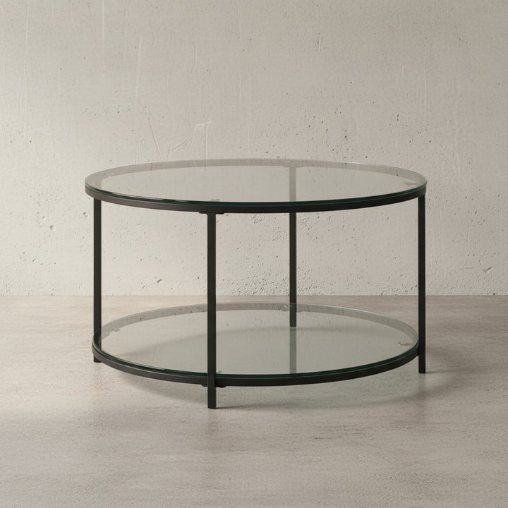 Couchtisch TREBBIA_ Glas-Metall Mix_ 2 Ablagen_ 80x80x45 cm_ Marmoroptik_ stabil - KADIMA DESIGN_Farbe_ Transparent_ Größe_ 80x80x45 cm_
