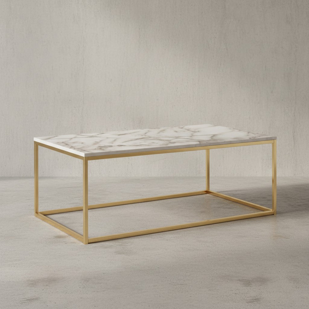 Couchtisch MARBRIX_ Marmor-Optik_ goldene Belegschaft_ 100x60 cm_ robust_ pflegeleicht - KADIMA DESIGN_Farbe_ Weiß_ Größe_ 100x60x40 cm_