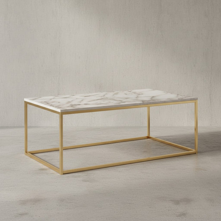 Couchtisch MARBRIX_ Marmor-Optik_ goldene Belegschaft_ 100x60 cm_ robust_ pflegeleicht - KADIMA DESIGN_Farbe_ Weiß_ Größe_ 100x60x40 cm_
