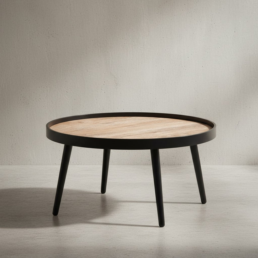 Couchtisch mit Ablagefläche in Holzoptik_ Runder Tisch_ Erhöhter Rand - KADIMA DESIGN_Größe_ 76x76x40 cm_
