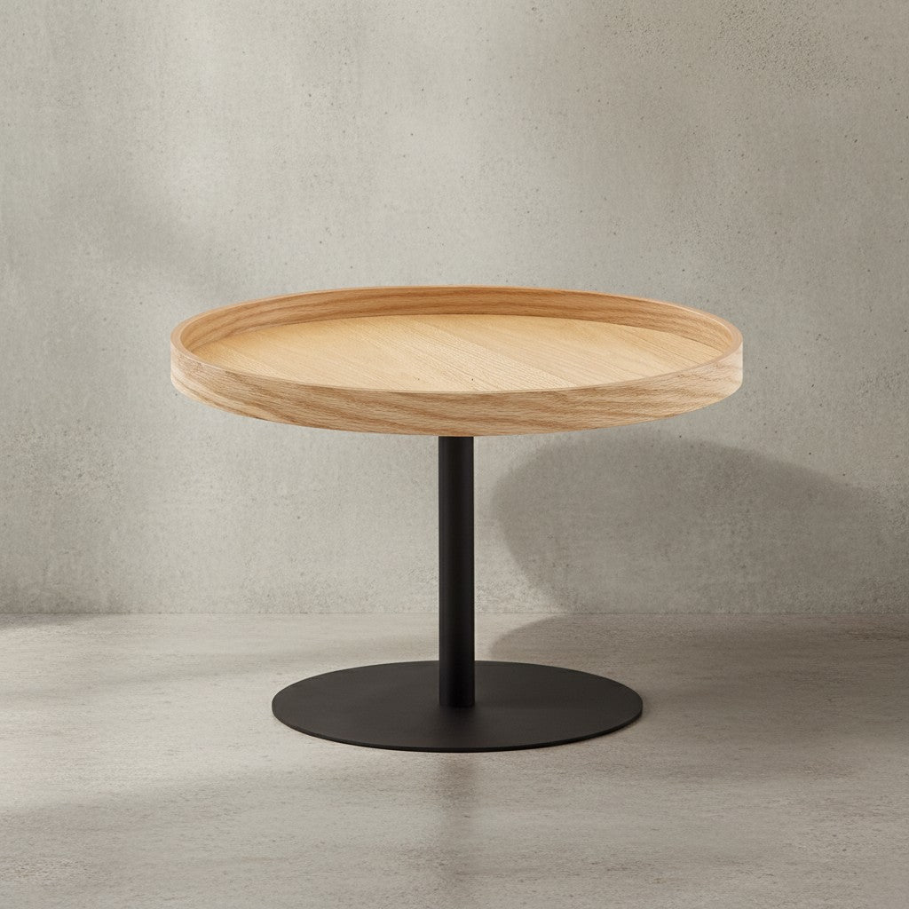 Couchtisch mit Holzmaserung und erhöhtem Rand_ Metallgestell_ Eichenfurnier - KADIMA DESIGN_Größe_ 61x61x40 cm_
