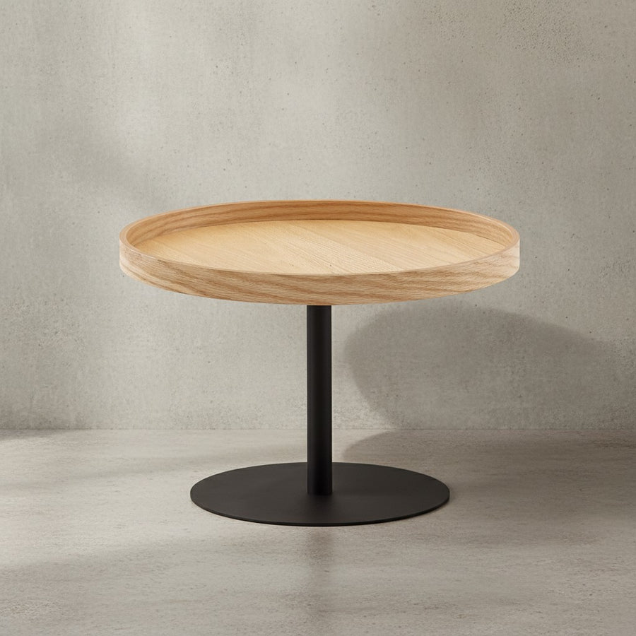 Couchtisch mit Holzmaserung und erhöhtem Rand_ Metallgestell_ Eichenfurnier - KADIMA DESIGN_Größe_ 61x61x40 cm_