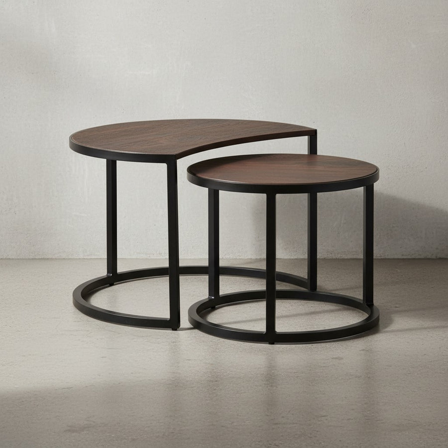 Couchtische ESINO Set_ Industrial-Stil_ Holz und Metall_ handgefertigt_ Anti-Rutsch-Noppen_ 15 kg/10 kg Belastung - KADIMA DESIGN_Farbe_ Braun_ Größe_ 60x41x41 cm_