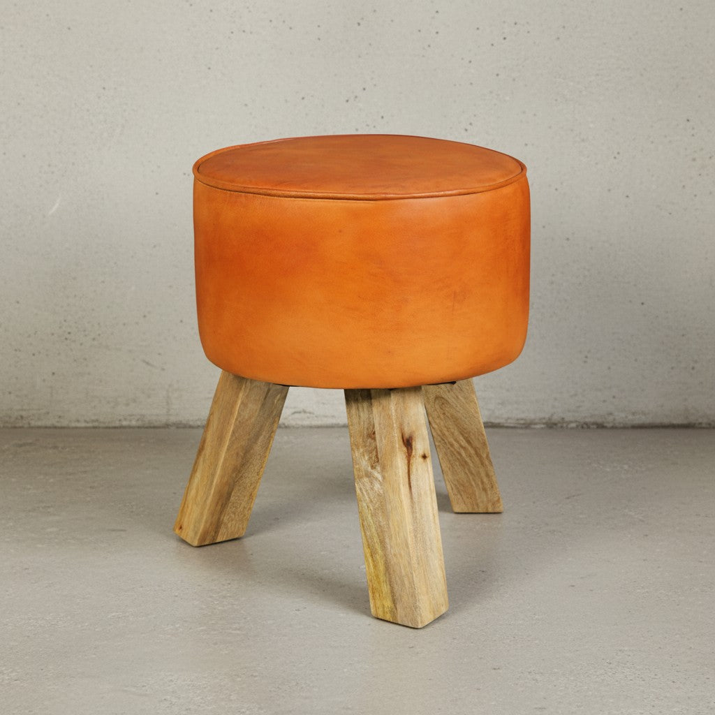 Country-Stil Sitzhocker_ Ziegenleder_ Holzgestell_ 45 cm - Robust &amp; Handgefertigt - KADIMA DESIGN_Größe_ 37x37x45 cm_