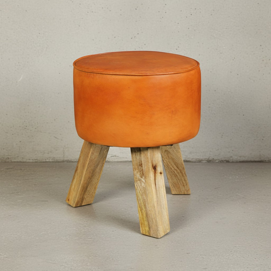 Country-Stil Sitzhocker_ Ziegenleder_ Holzgestell_ 45 cm - Robust &amp; Handgefertigt - KADIMA DESIGN_Größe_ 37x37x45 cm_