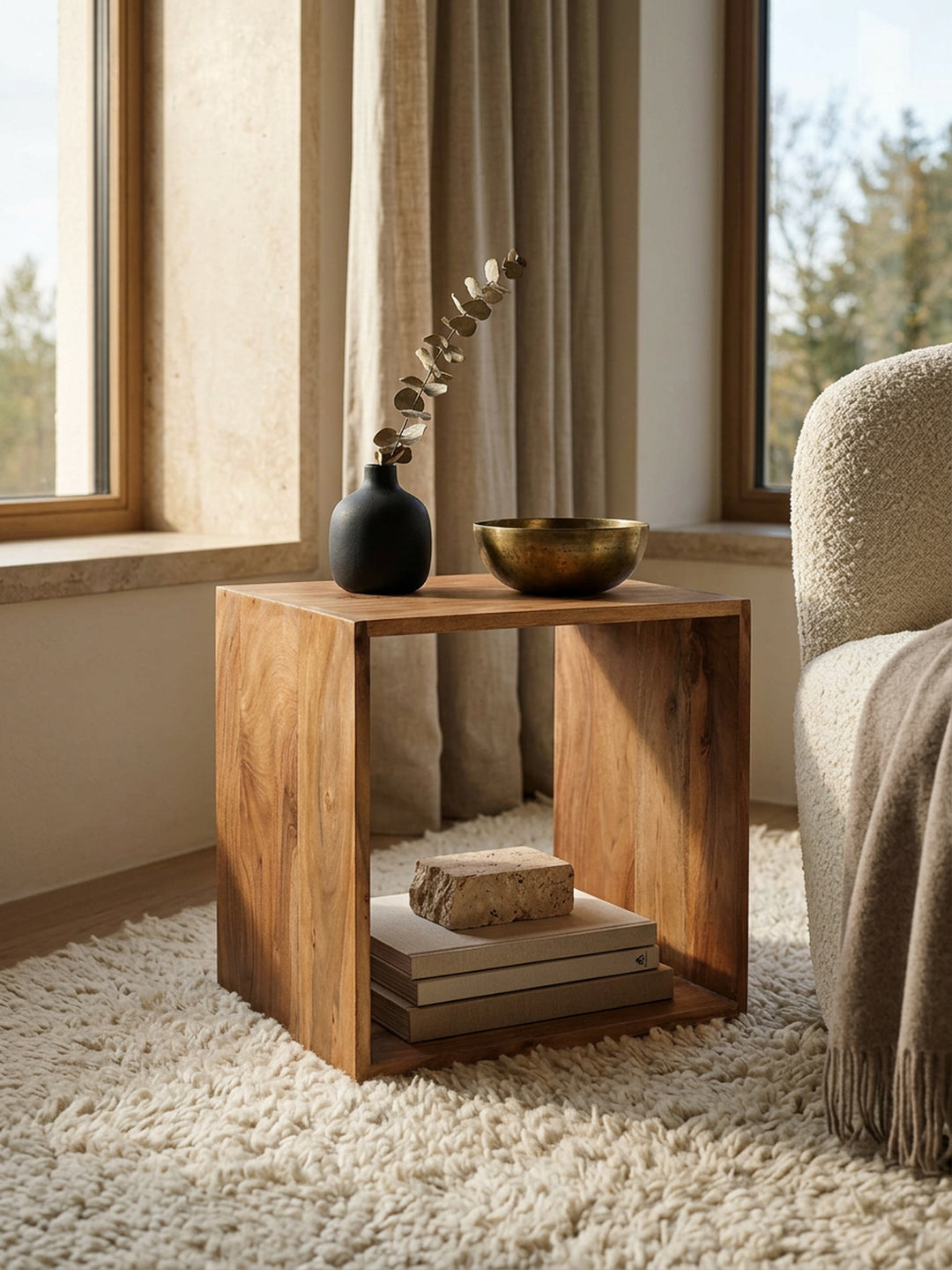 Cube Regal NAKO_ Massivholz_ Beistelltisch/Bücherregal_ vielseitig_ pflegeleicht - KADIMA DESIGN_Farbe_ Beige_ Größe_ 43x33x43 cm_