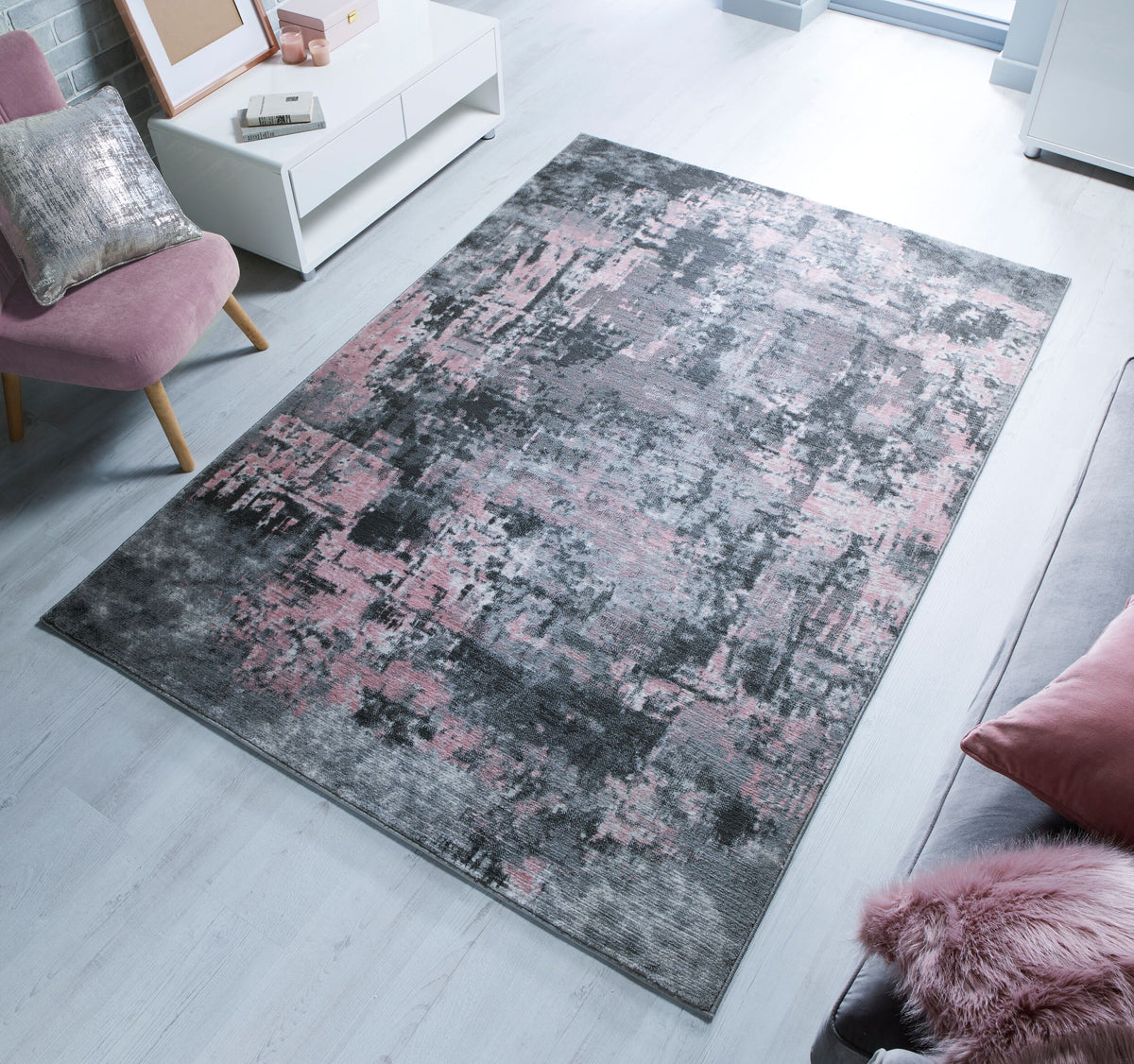 Abstrakte Kunst-Teppiche in Premium-Qualität_Rosa-Grau_Rechteckig_