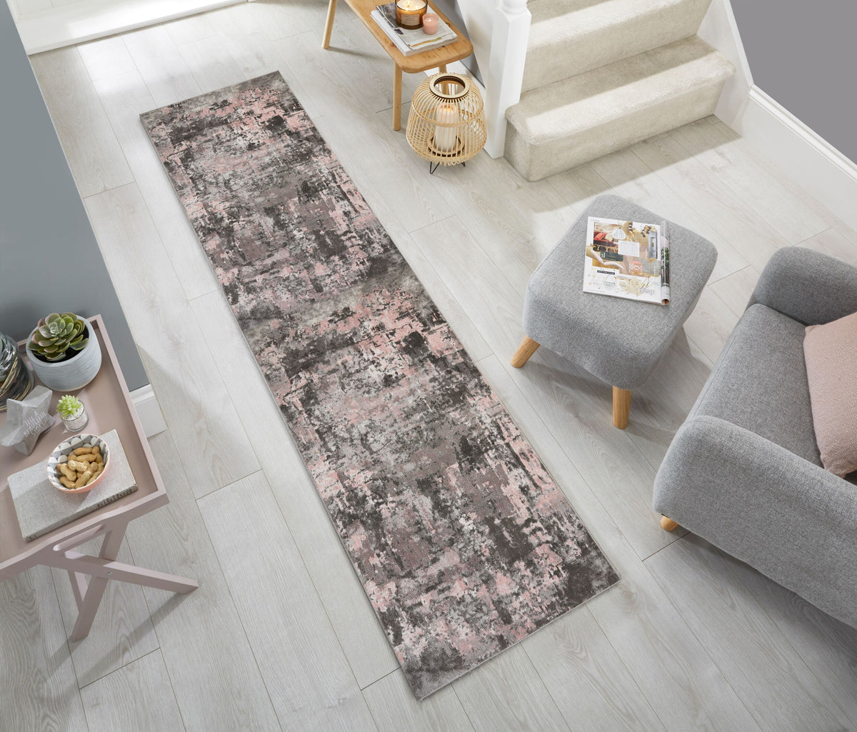 Abstrakte Kunst-Teppiche in Premium-Qualität_Rosa-Grau_Läufer_