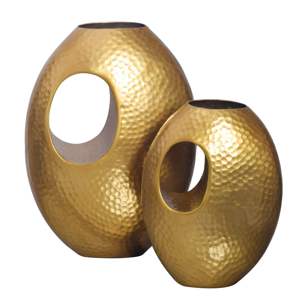 Vase 2er Set Aluminium mit Tragegriff Hammerschlag Modern Handgefertigt