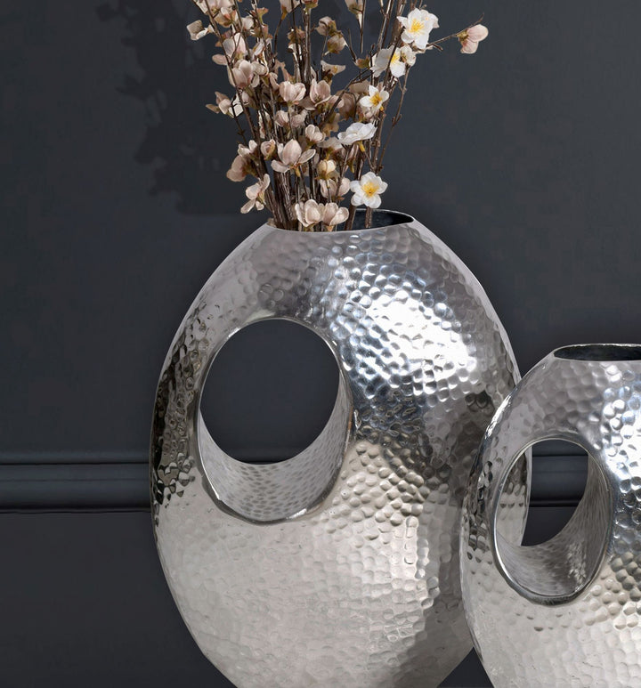 Vase 2er Set Aluminium mit Tragegriff Hammerschlag Modern Handgefertigt