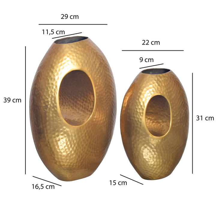 Vase 2er Set Aluminium mit Tragegriff Hammerschlag Modern Handgefertigt