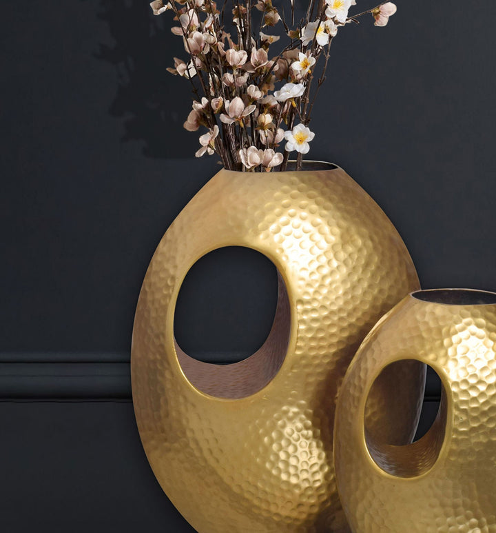Vase 2er Set Aluminium mit Tragegriff Hammerschlag Modern Handgefertigt
