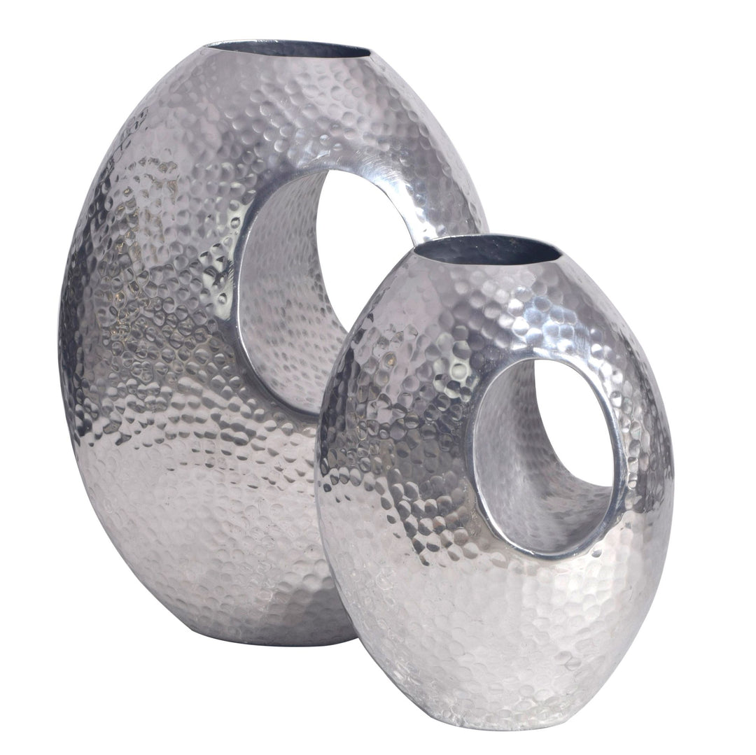 Vase 2er Set Aluminium mit Tragegriff Hammerschlag Modern Handgefertigt