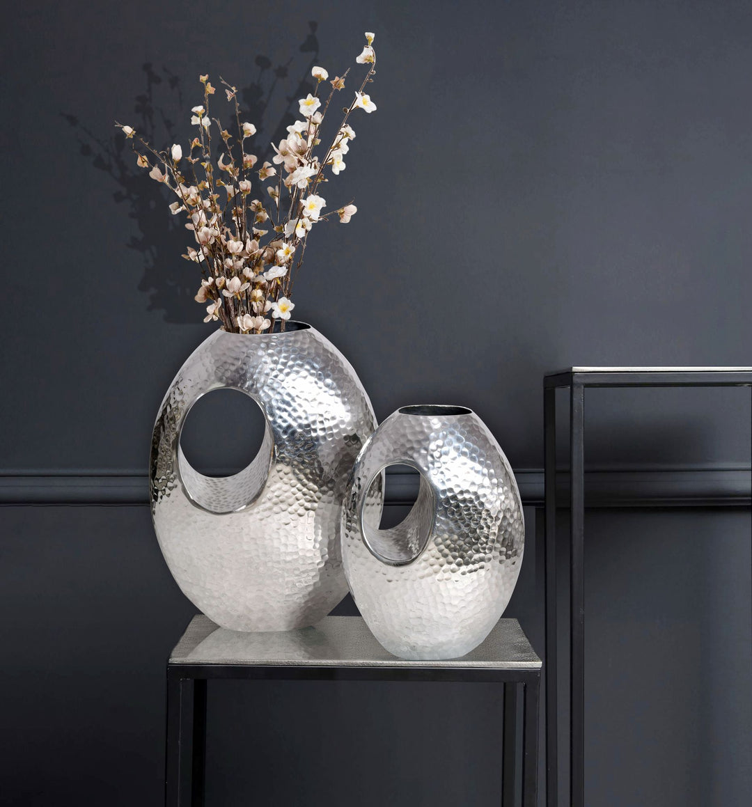 Vase 2er Set Aluminium mit Tragegriff Hammerschlag Modern Handgefertigt