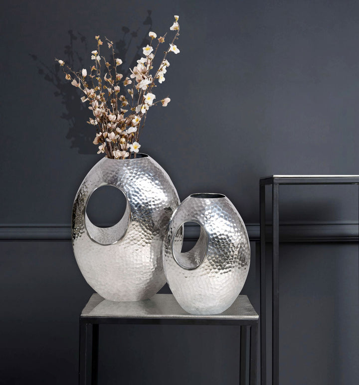 Vase 2er Set Aluminium mit Tragegriff Hammerschlag Modern Handgefertigt