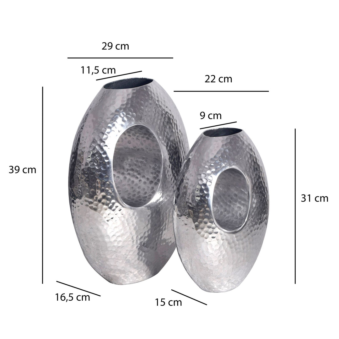 Vase 2er Set Aluminium mit Tragegriff Hammerschlag Modern Handgefertigt