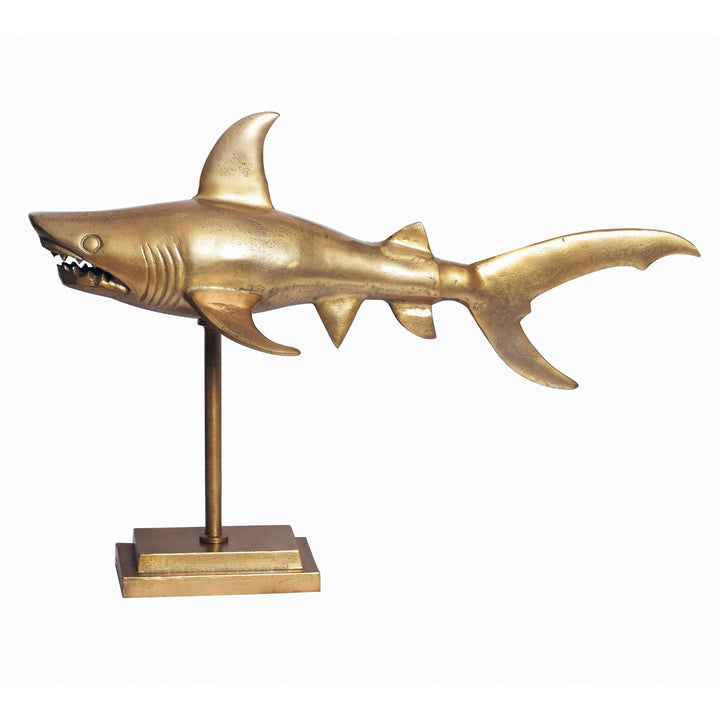 Dekofigur Hai Aluminium Maritim 70 cm mit Sockel - Design Metall Deko Alu Modern - Tischdeko Wohndeko Aluminiumdekoration - Dekoration Wohnaccessoire_