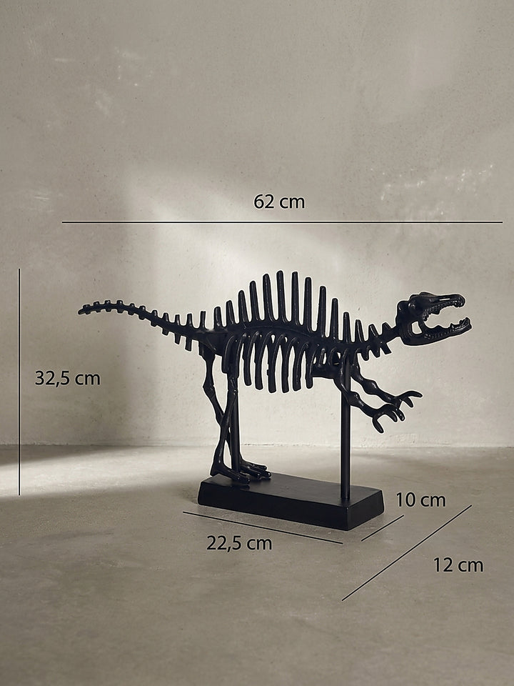 Technische Maßzeichnung der schwarzen T-Rex Dekofigur mit den exakten Abmessungen für die perfekte Platzierung im heimischen Wohnzimmer_