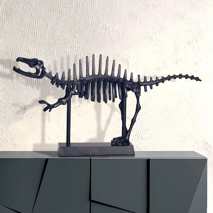 Dekofigur T-Rex Aluminium Schwarz Dino Statue 62 cm mit Sockel - Design Metall Deko Alu Modern - Tischdeko Wohndeko Aluminiumdekoration - Dekoration Wohnaccessoire_