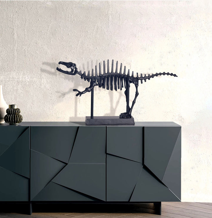 Dekofigur T-Rex Aluminium Schwarz Dino Statue 62 cm mit Sockel - Design Metall Deko Alu Modern - Tischdeko Wohndeko Aluminiumdekoration - Dekoration Wohnaccessoire_