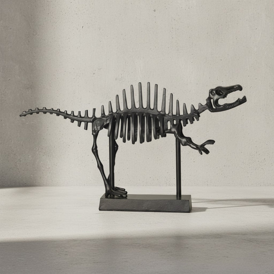Dekofigur T-Rex Aluminium Schwarz Dino Statue 62 cm mit Sockel - Design Metall Deko Alu Modern - Tischdeko Wohndeko Aluminiumdekoration - Dekoration Wohnaccessoire_