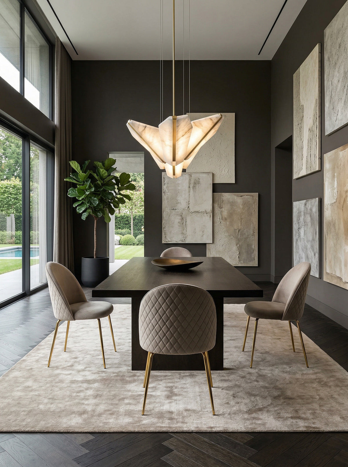 2er-Set Esszimmerstühle in Beige mit Samtbezug und goldenen Beinen – moderne Polsterstühle mit gestepptem Rücken