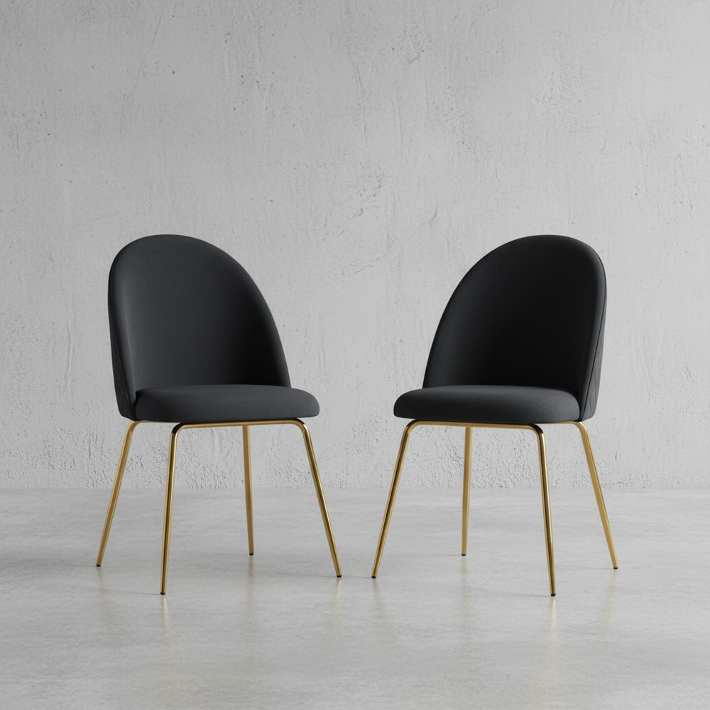 2er-Set Esszimmerstühle in Schwarz mit Samtbezug und goldenen Beinen – elegante Polsterstühle im modernen Design_