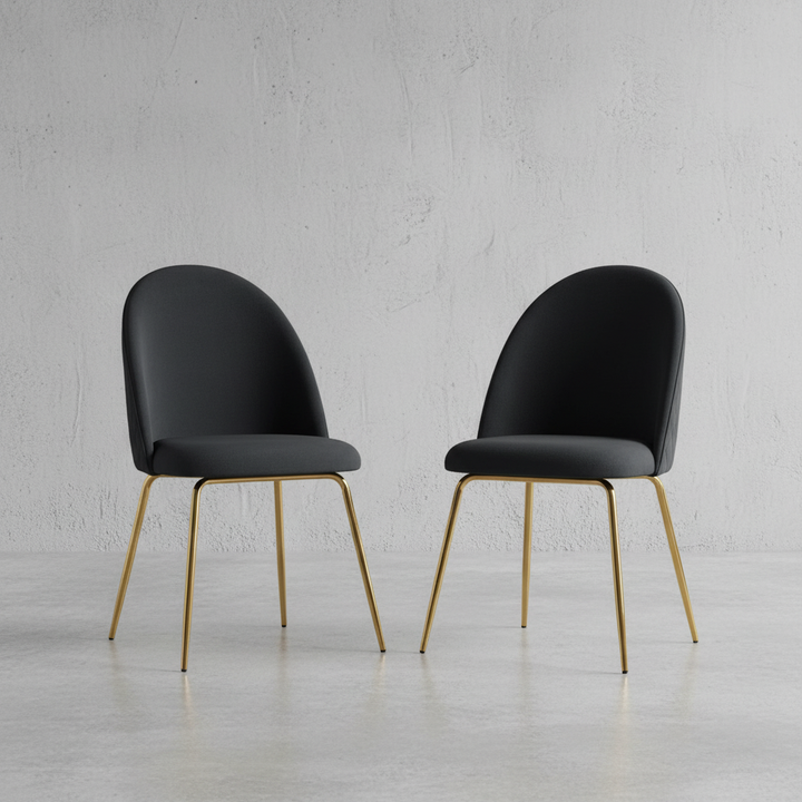 2er-Set Esszimmerstühle in Schwarz mit Samtbezug und goldenen Beinen – elegante Polsterstühle im modernen Design_