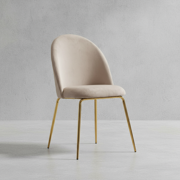 2er-Set Küchenstühle in Beige, gepolstert mit Samt und goldenen Metallbeinen – elegantes Design für Wohn- und Essbereich _