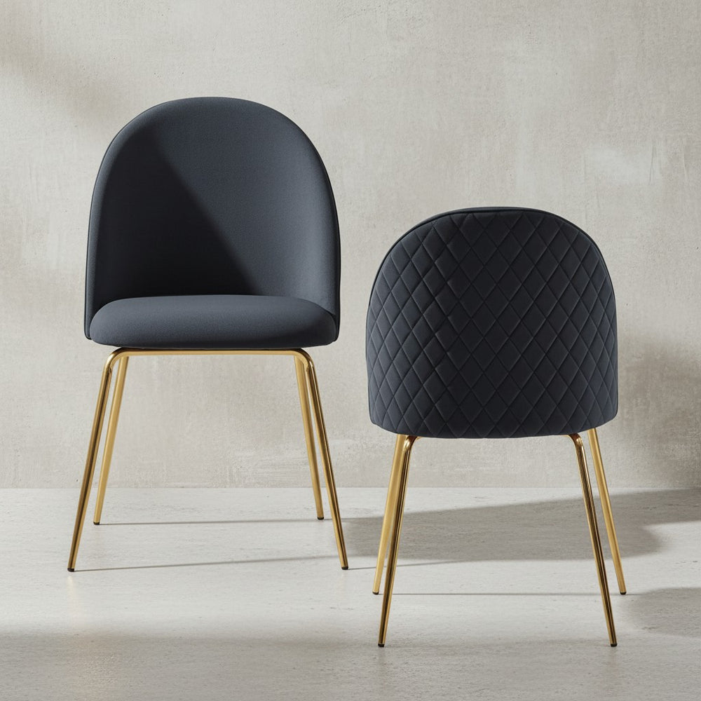 Design Esszimmerstuhl 2er Set Samt Gepolstert - Küchenstuhl Stoff mit goldenen Beinen - Schalenstuhl Skandinavisch - Polsterstuhl mit Samtbezug_