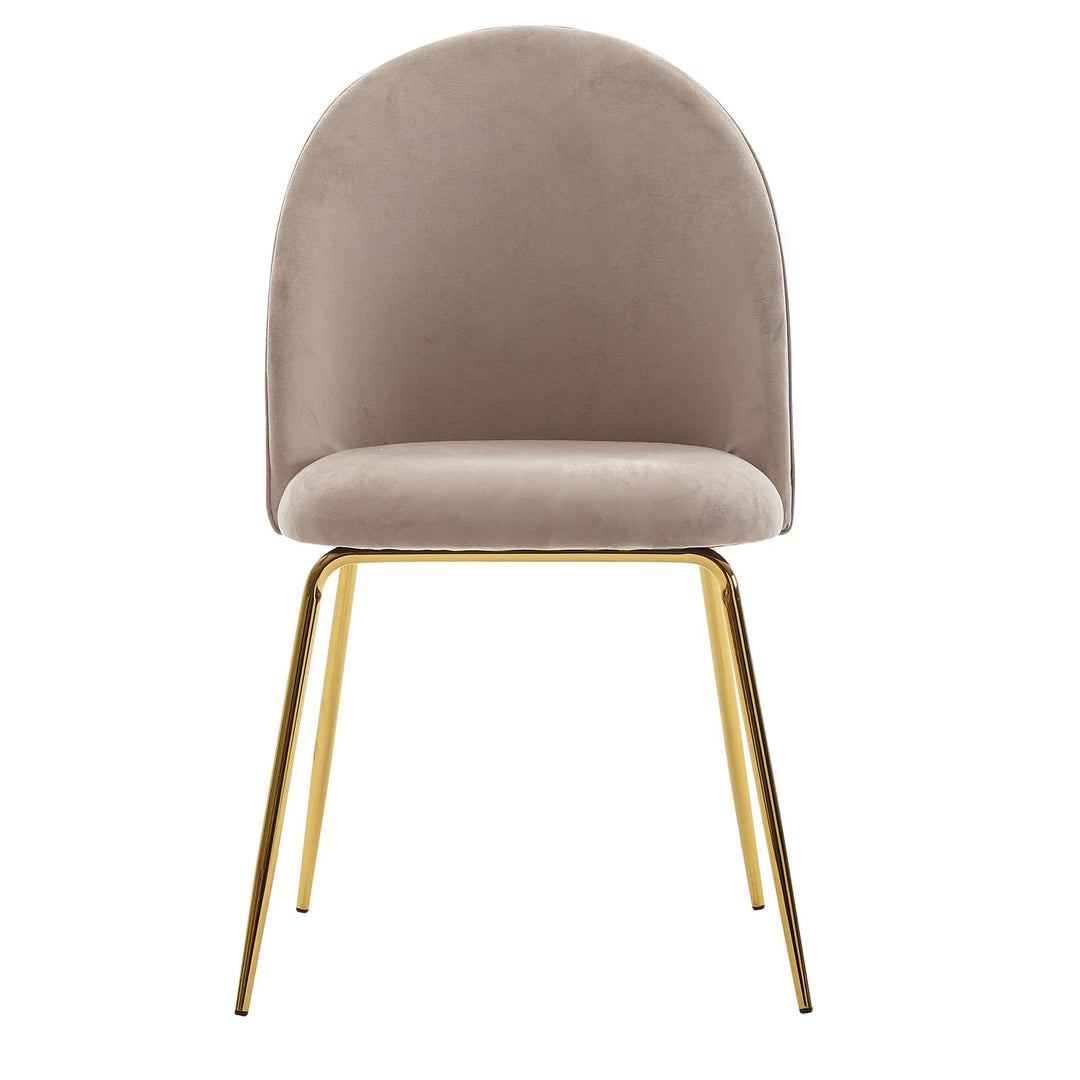 Polsterstuhl Set 2 Stück in Beige, gepolstert mit Samt und goldfarbenen Beinen – stilvolle Küchenstühle modern _