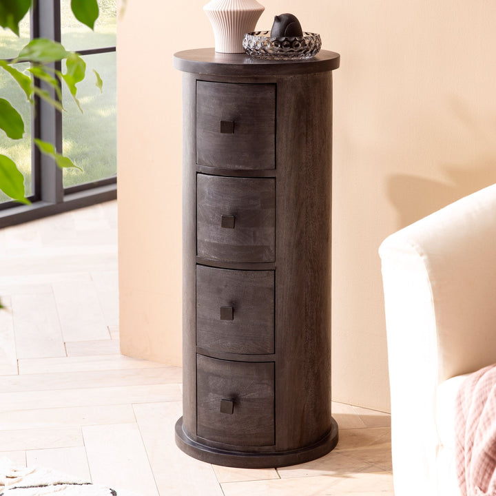 Sideboard – Mango Massivholz, 34x85x34 cm, 4 Schubladen, schmal, schwarz