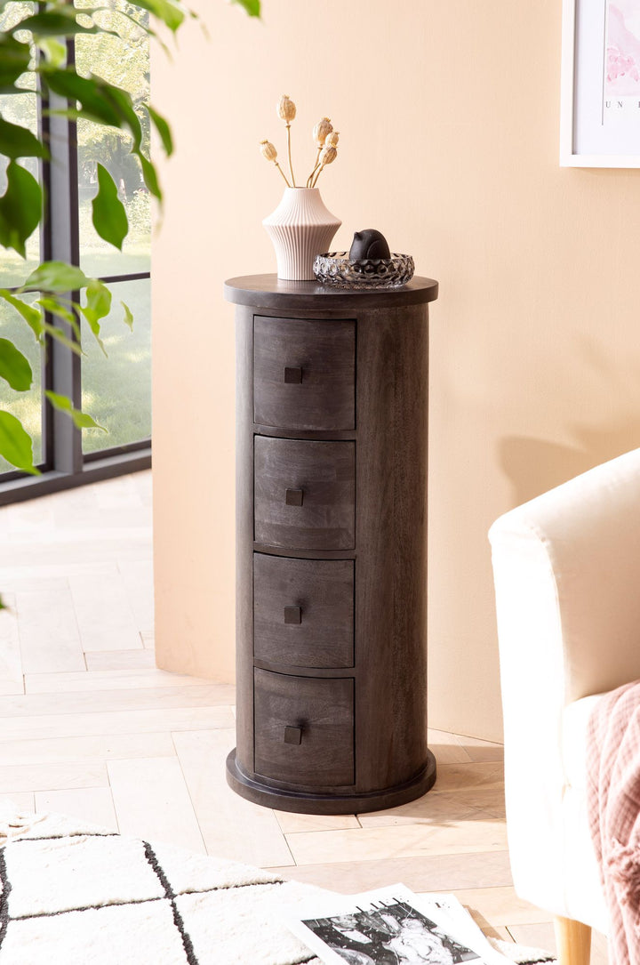 Sideboard – Mango Massivholz, 34x85x34 cm, 4 Schubladen, schmal, schwarz