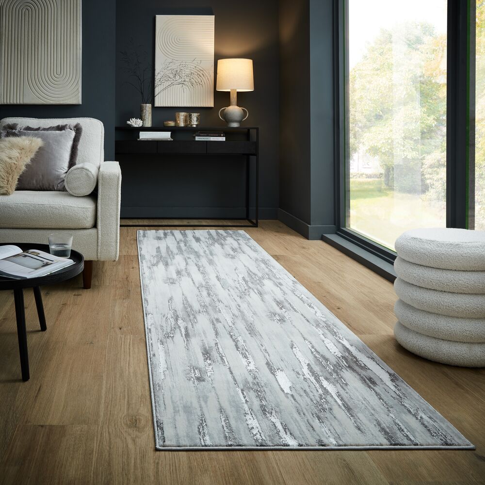 Designer-Glanzteppich mit abstrakter Ästhetik - hoch strapazierfähig_Silber_Läufer_