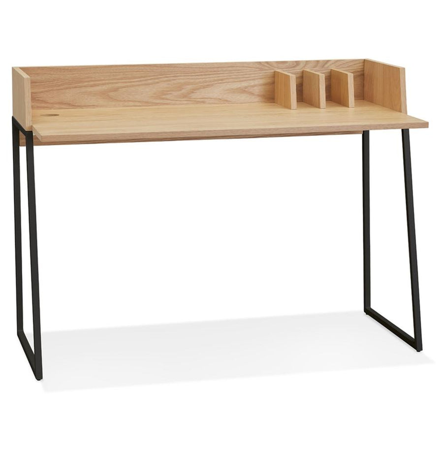 Designer Holzschreibtisch 120cm - Schwarze Metallbeine - erhöhte Rückwand - vertikale Ablagefächer für optimale Organisation im Homeoffice von Kadima Design_