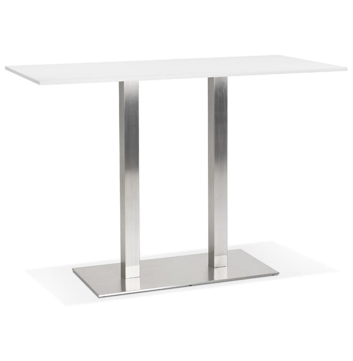 Eleganter weißer Bartisch aus der KORALO BAR Kollektion mit stabilen Metallbeinen - ideal für moderne Küchen oder Bars_