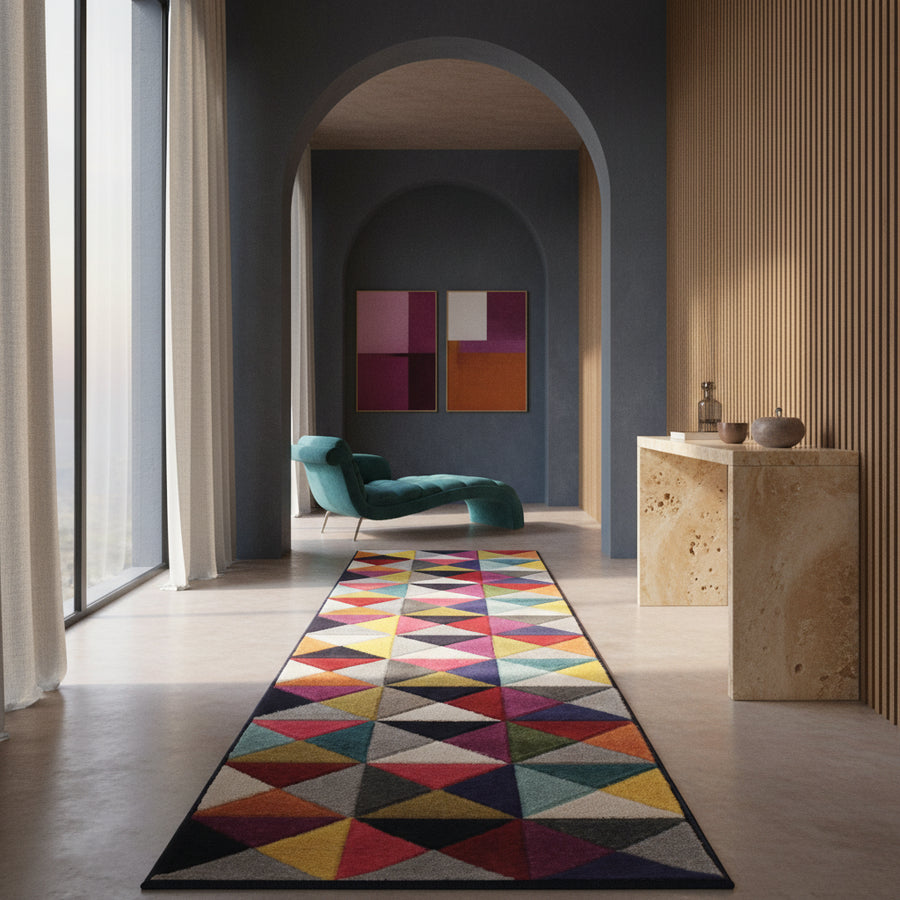 Designer-Teppich in lebhaften Farben und geometrischem Muster_Multi_Läufer_