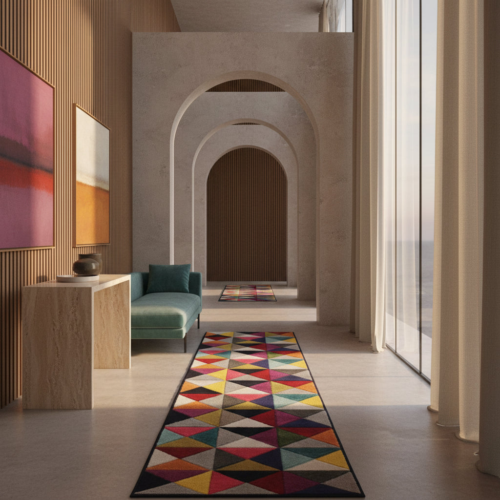Designer-Teppich in lebhaften Farben und geometrischem Muster Multi Läufer
