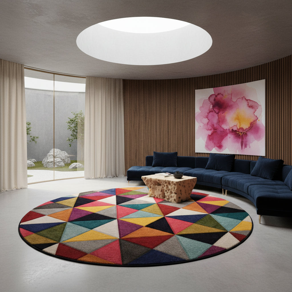 Teppich Bunt-Geometrisch-Design - designerstark MEON BEN Rund