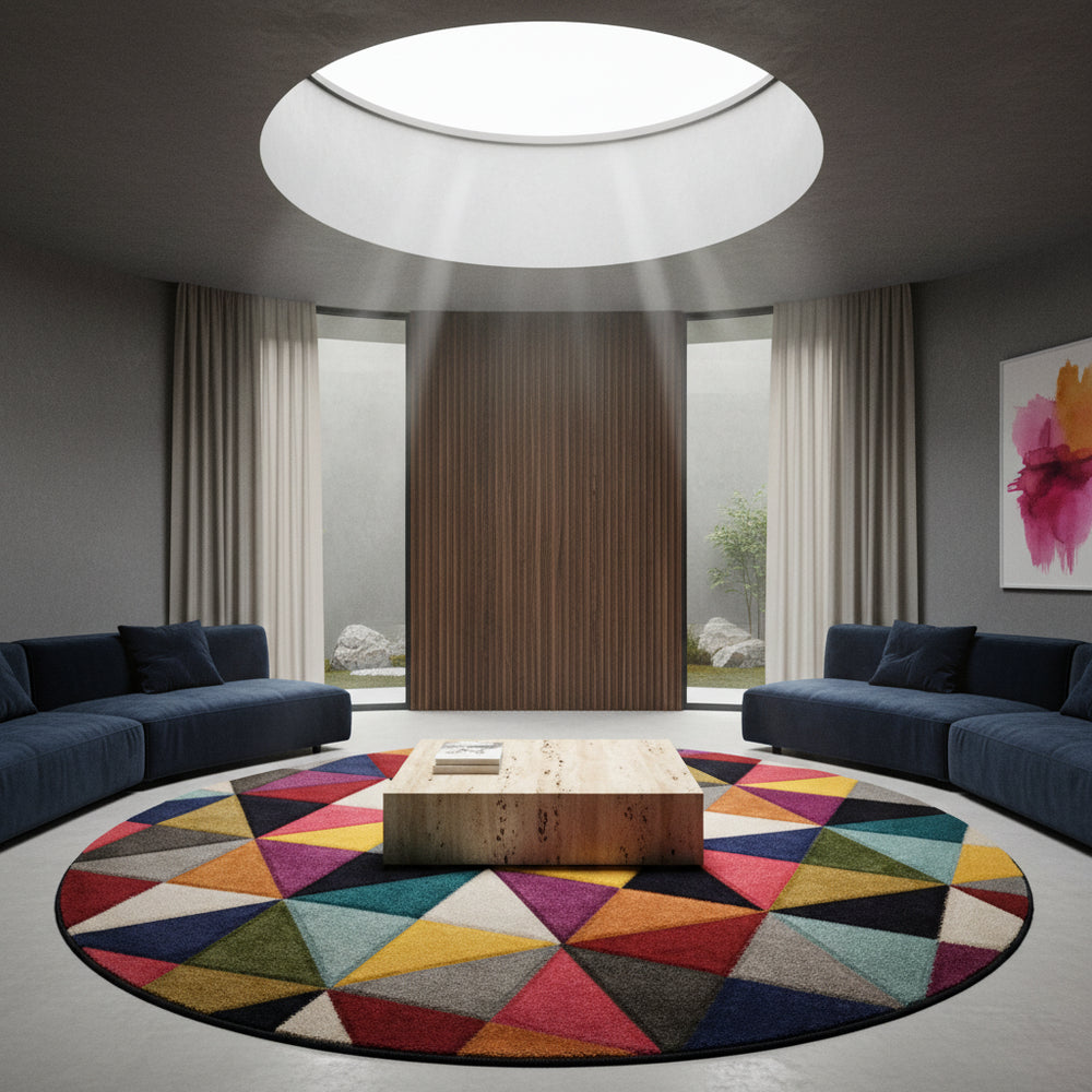 Teppich Bunt-Geometrisch-Design - designerstark MEON BEN_Rund_