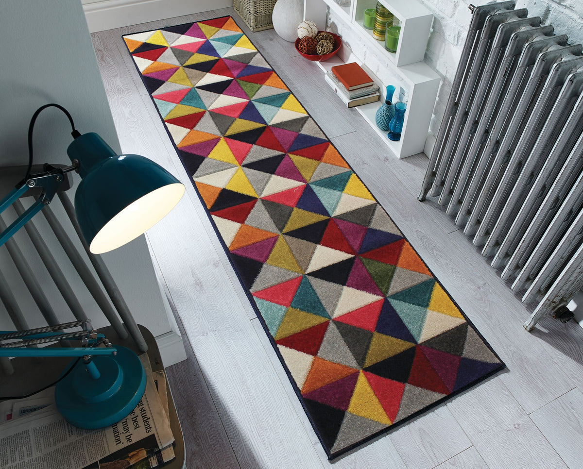 Designer-Teppich in lebhaften Farben und geometrischem Muster Multi Läufer