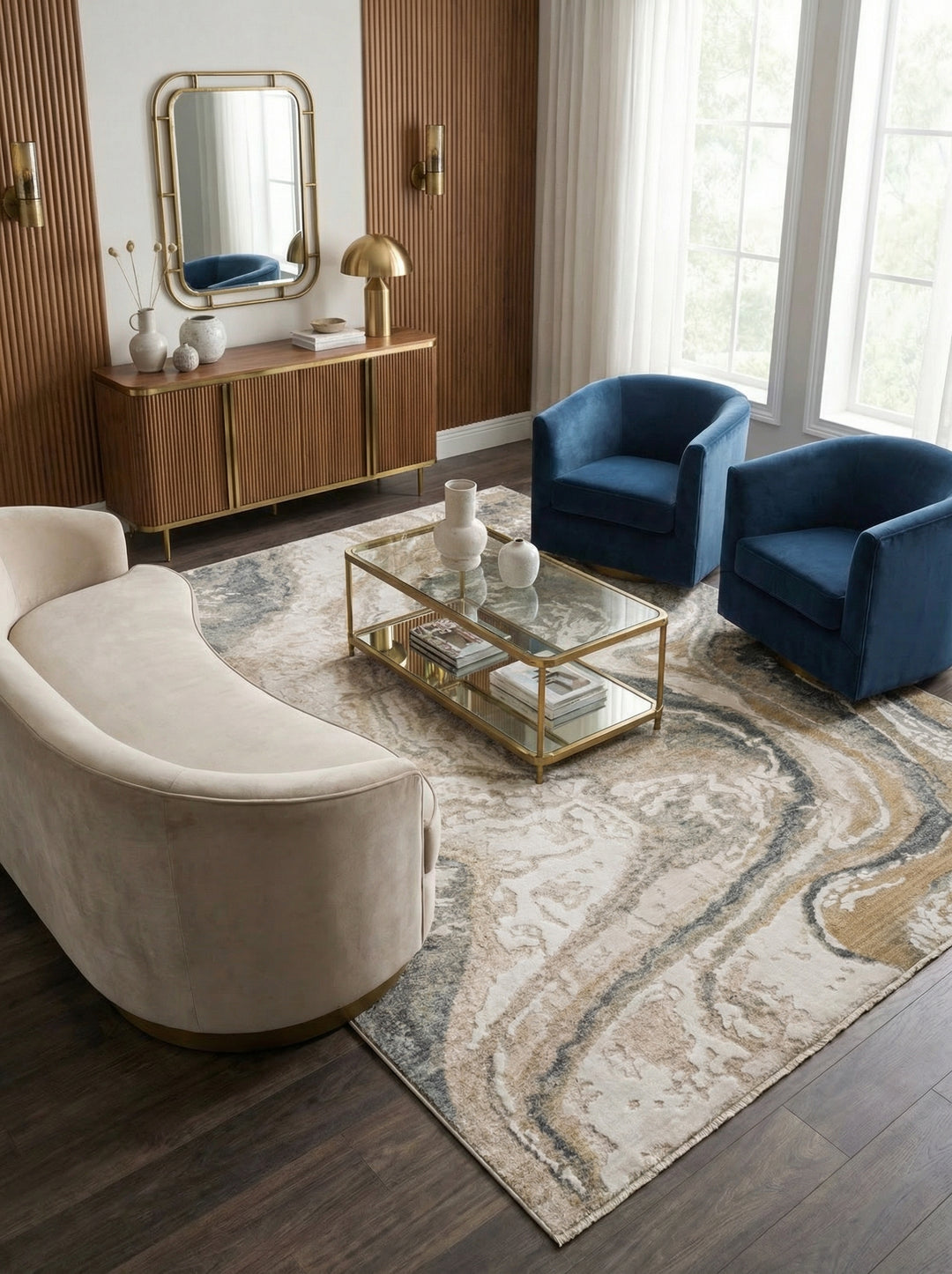 Teppich aus Velours_Abstrakte Marmor-Optik in Naturtönen_Strapazierfähig und Pflegeleicht_SIENA-Elsa_