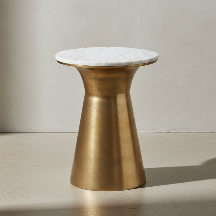 Echter Marmor Beistelltisch_ luxuriöses rundes Design_ goldfarbenes Metallgestell_ 35x35x45 cm - KADIMA DESIGN_Größe_ 35x35x45 cm_