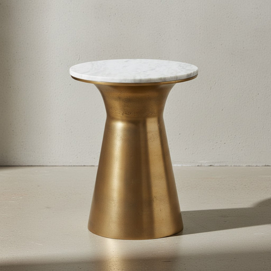 Echter Marmor Beistelltisch_ luxuriöses rundes Design_ goldfarbenes Metallgestell_ 35x35x45 cm - KADIMA DESIGN_Größe_ 35x35x45 cm_