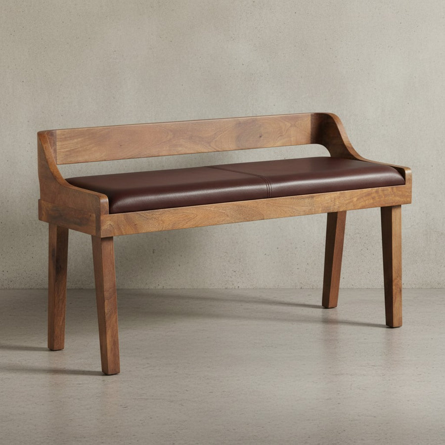 Echtleder Sitzbank_ 108 cm_ Rückenlehne_ Massivholzbeine_ bis zu 2 Personen - KADIMA DESIGN_Größe_ 108x43x63 cm_