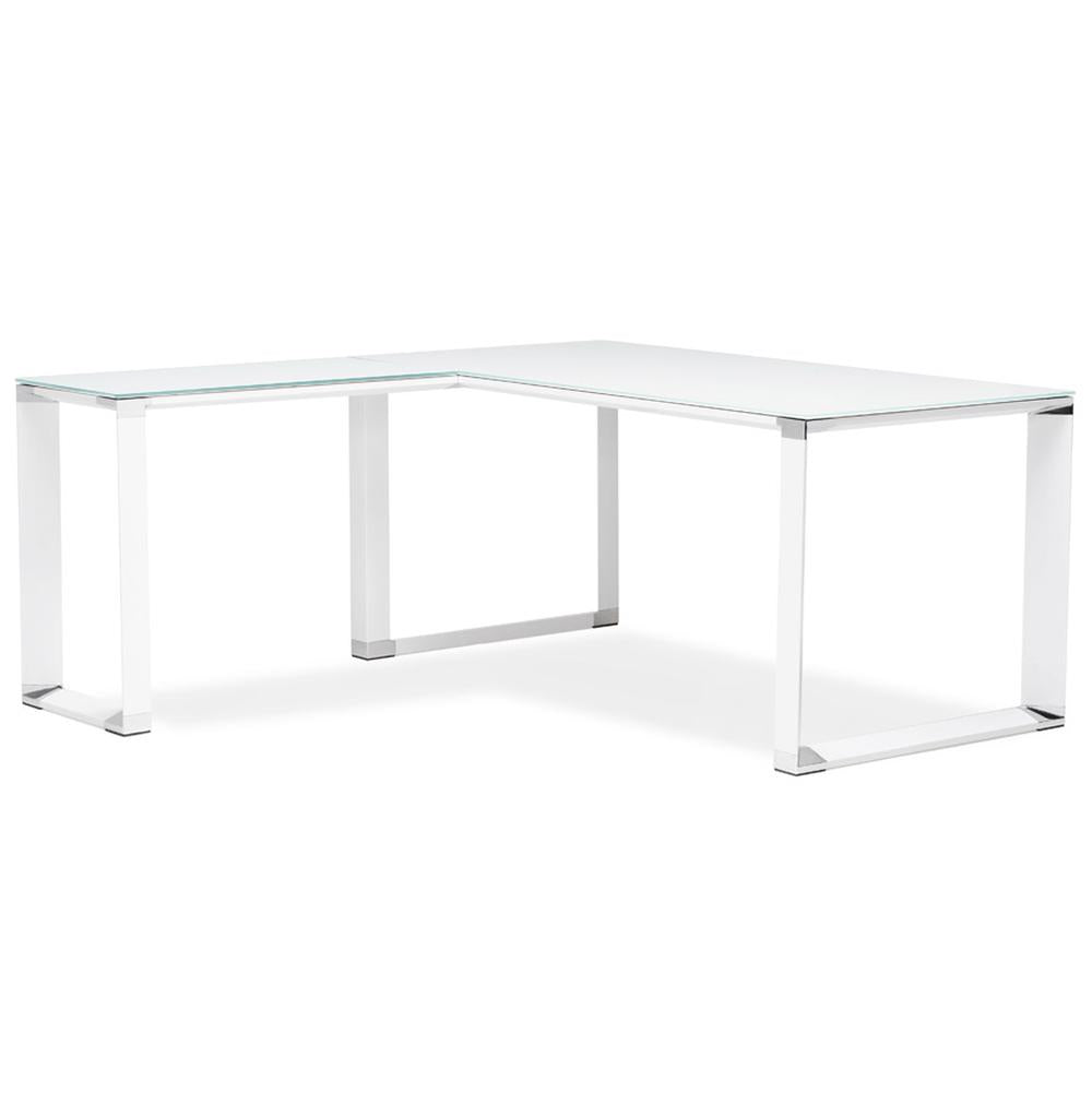 Eckschreibtisch weiß - 170x160x73 cm - aus gehärtetem Glas und Metallgestell - ideal für kompakte Büros - von Kadima Design_