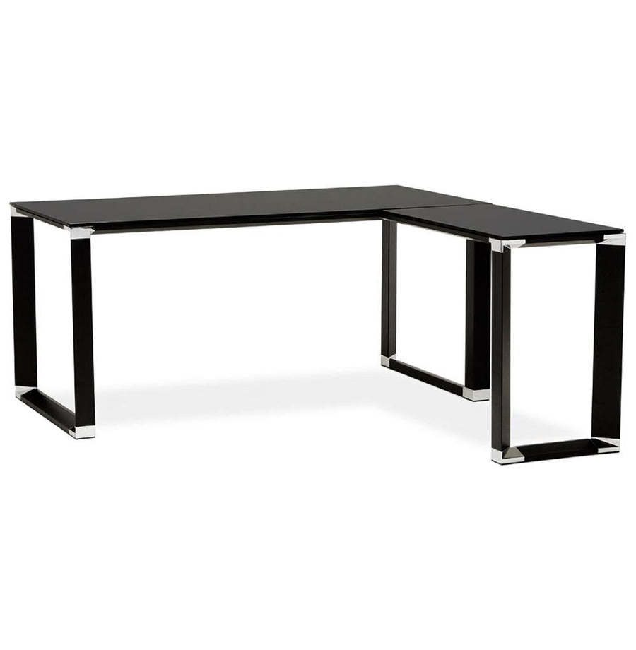 Eckschreibtisch schwarz - 170x160x73 cm - aus gehärtetem Glas und Metallgestell - perfekt für moderne Homeoffices - von Kadima Design_