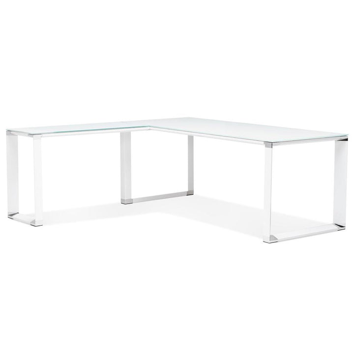 Eckschreibtisch weiß 200x200 cm - aus gehärtetem Glas und Metallgestell - ideal für Büros - von Kadima Design_