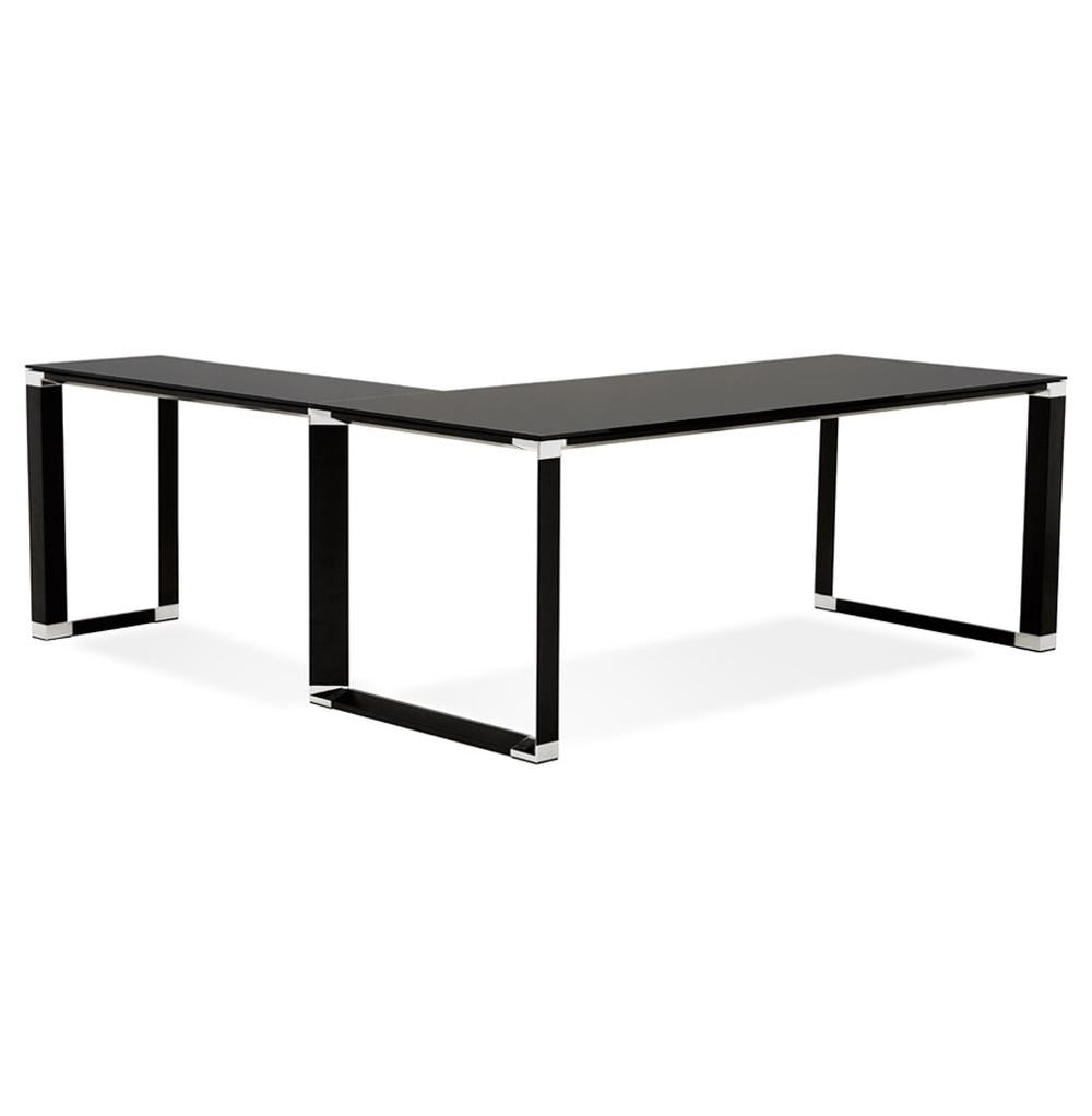 Eckschreibtisch schwarz 200x200 cm - aus gehärtetem Glas und Metallgestell - perfekt für moderne Büro - von Kadima Design_